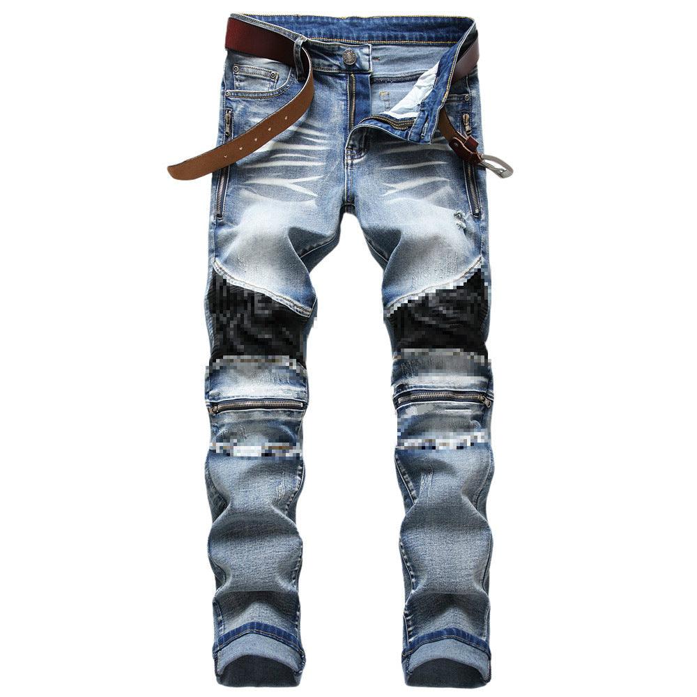 Men's Motorcycle Zipper Oversized Jeans - WOMONA.COM