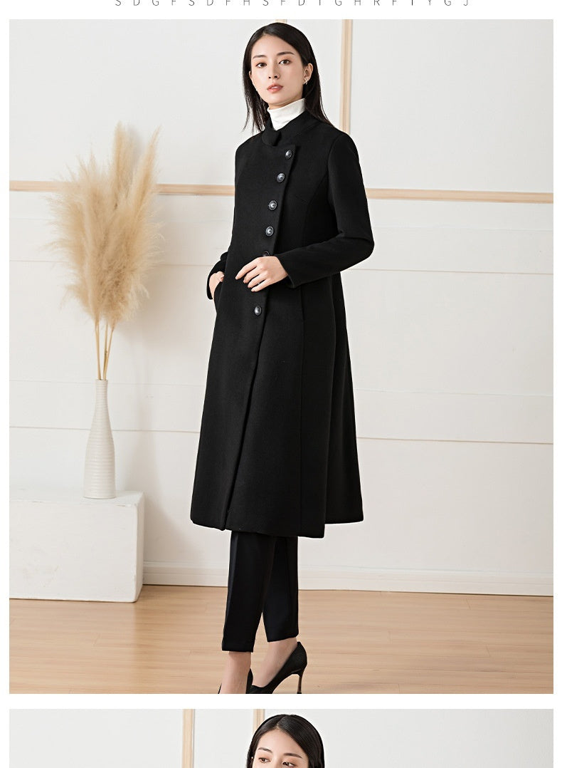 Woolen Coat Women's Long Stand-up Collar Professional Commute Cashmere Coat