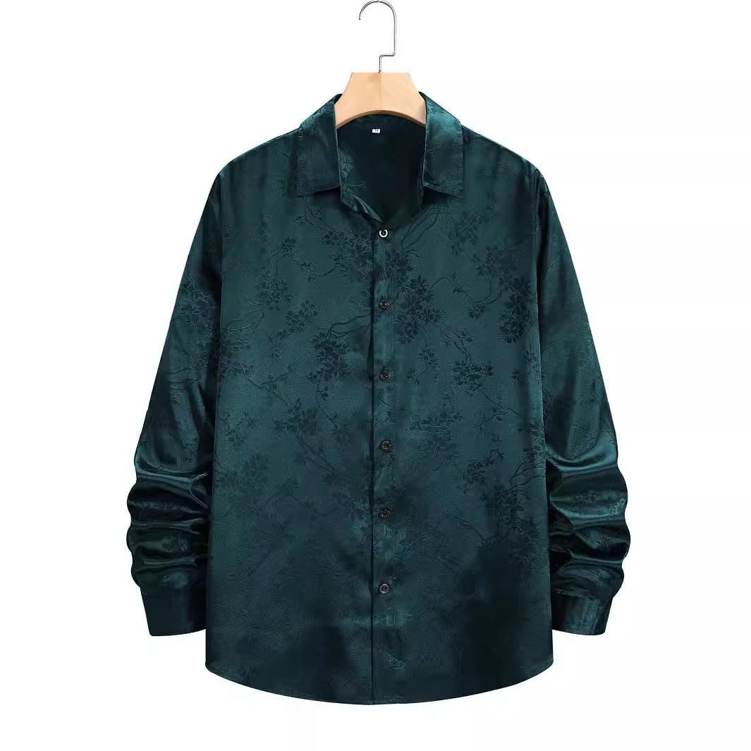 Men's Fashionable Jacquard Long Sleeved Shirt - WOMONA.COM