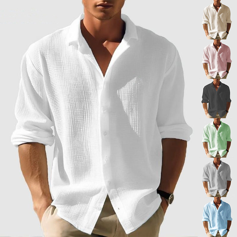 Men's cotton lapel long sleeve shirt