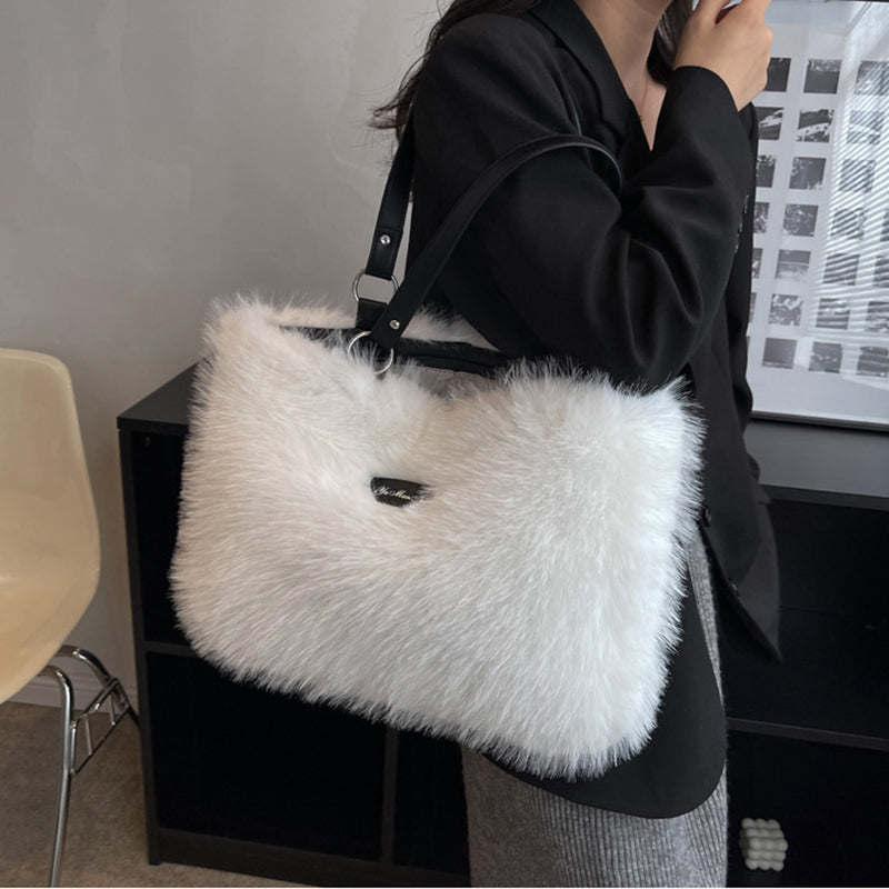 Winter Plush Bags Women Flowers Shoulder Bag Handbag - WOMONA.COM