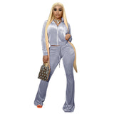 Fashion Ladies Solid Color Cropped Flared Pants Suit - WOMONA.COM