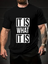 IT IS WHAT IT IS Lustiges, mit Text bedrucktes T-Shirt mit Rundhalsausschnitt und kurzen Ärmeln für Herren, lässiges Sommer-T-Shirt für den Alltag und den Urlaub