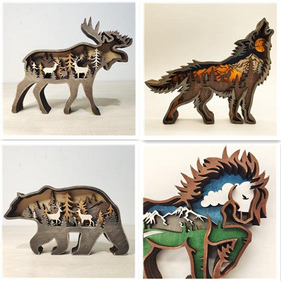 Christmas Decoration Wooden Animal Carving Handcraft Gift Wall Hanging - WOMONA.COM