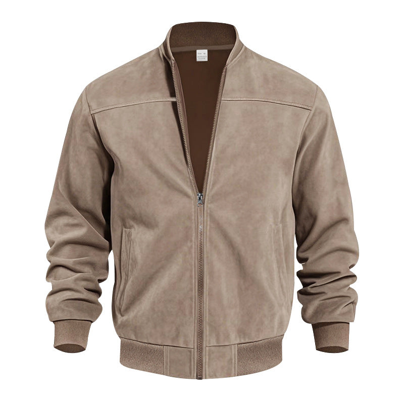 Men's faux suede stand-collar zip jacket