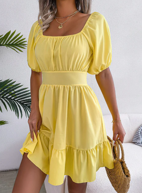 No Back Lace-up Big Swing Chiffon Dress - WOMONA.COM