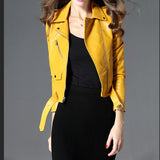 Women's Short Slim PU Leather Jacket - WOMONA.COM