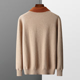 Wool Knitted Half-open Polo Long-sleeved Fleece Sweater - WOMONA.COM