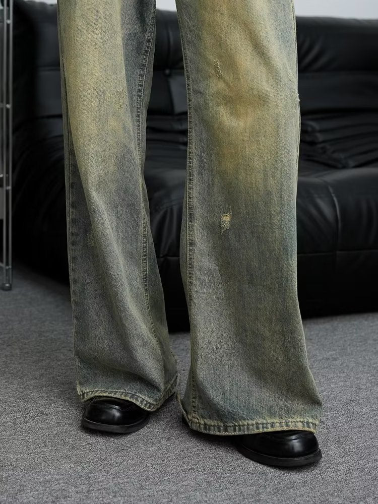 Retro Distressed Wide-leg Jeans For Men - WOMONA.COM