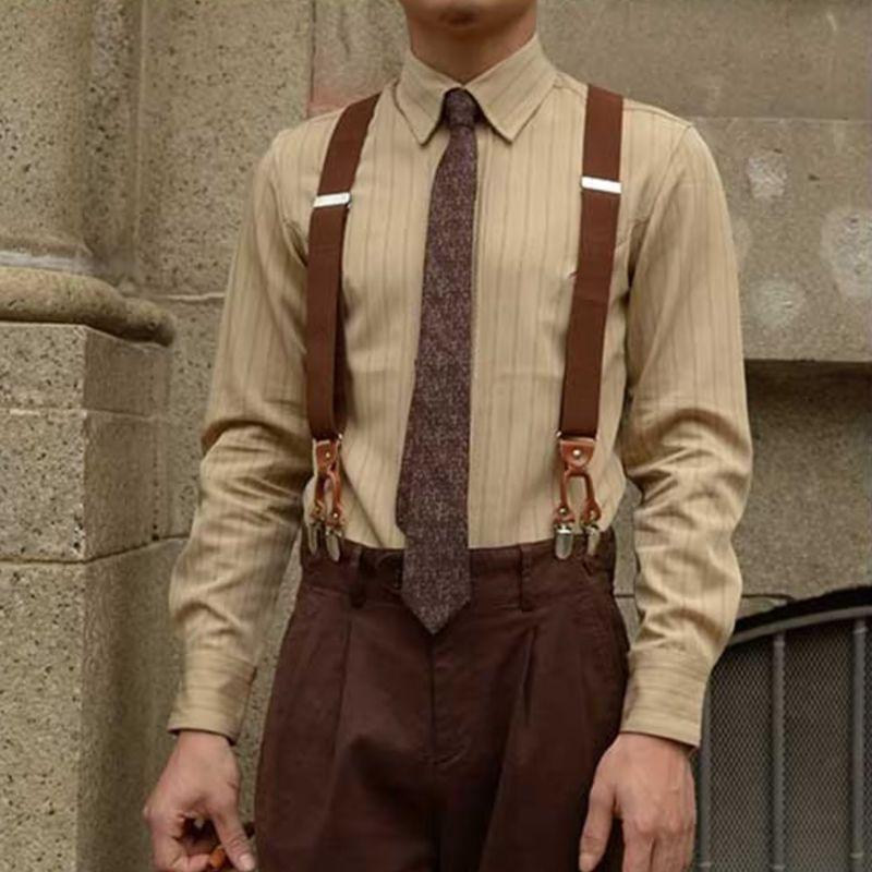 Spring And Autumn Vintage Striped Shirt Men - WOMONA.COM