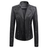 New Leather PU Leather Jacket Women's Short - WOMONA.COM