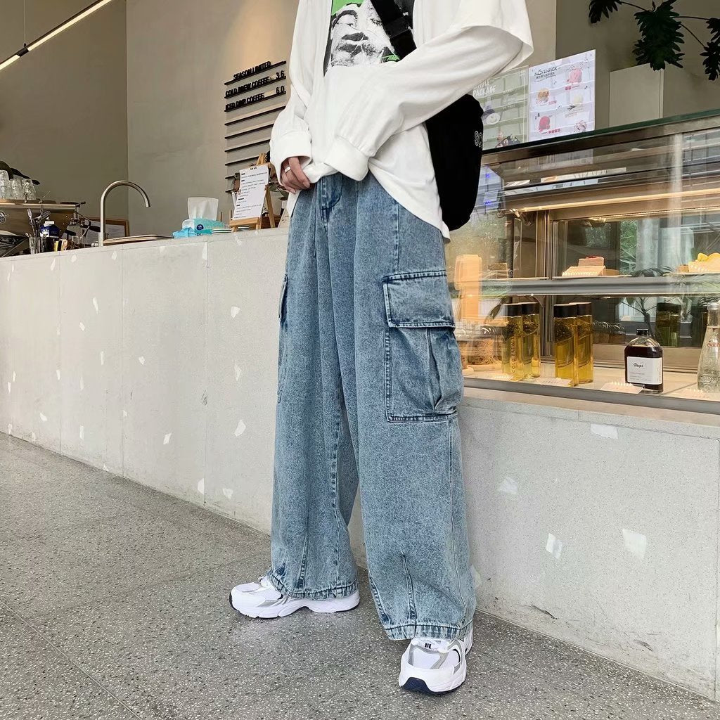 Mens Straight-Leg Casual Loose Cropped Trousers