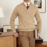 Commuter Slim-fit Stand-up Collar Zipper Wool Sweater - WOMONA.COM