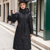 The Knee Hooded Winter Women's Down Jacket - WOMONA.COM