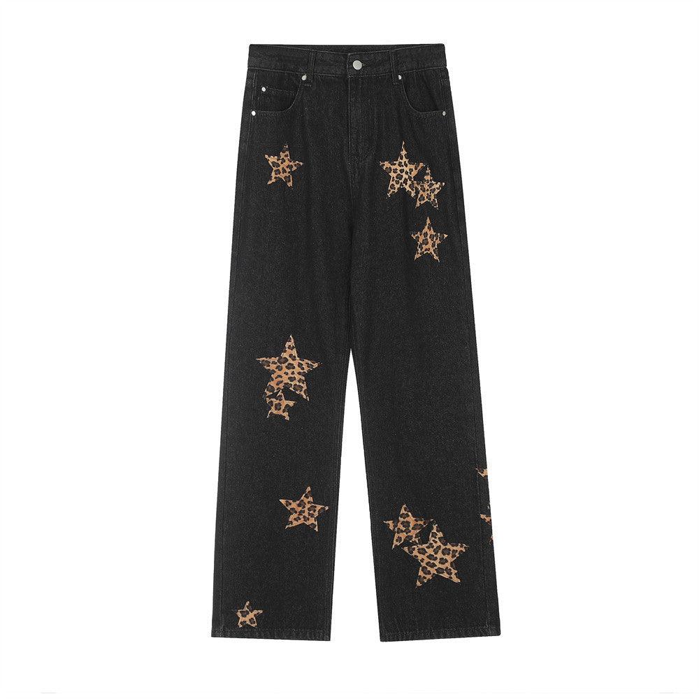 Leopard Print Five-pointed Star Jeans For Men And Women - WOMONA.COM