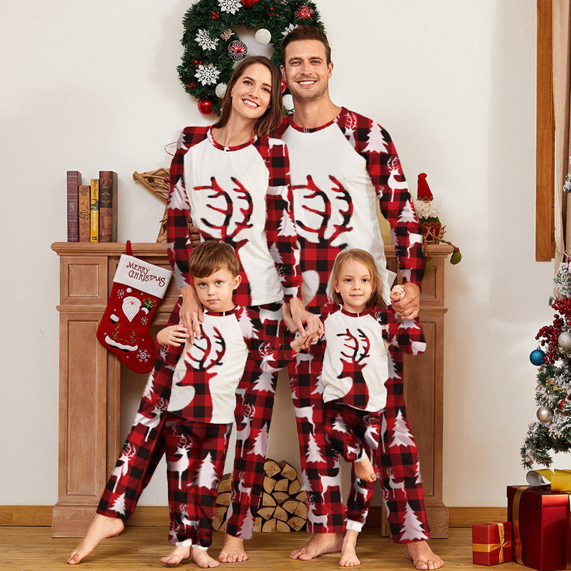 Christmas Deer Head Print Parent-child Home Service Suit - WOMONA.COM