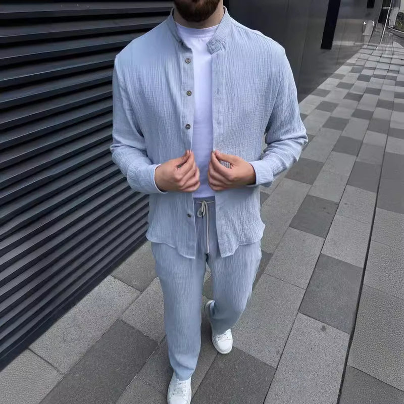 Cotton Men Suit Fashion Comfortable Top Pants - WOMONA.COM