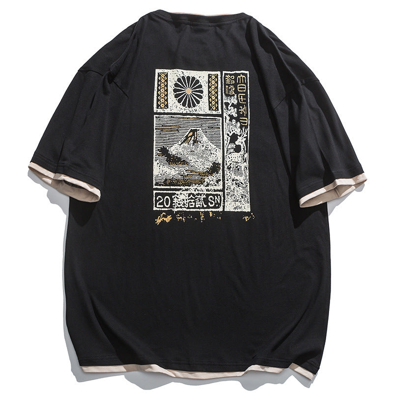 Faxien Japanese Retro Short Sleeve T-shirt Men''s - WOMONA.COM