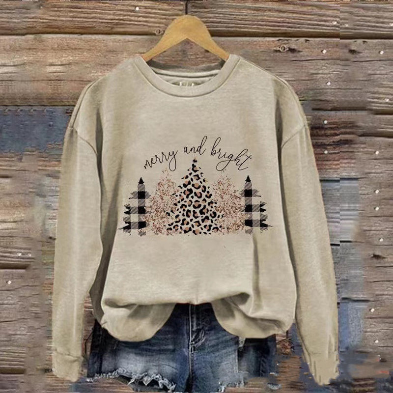 Round Neck Hooded Long Sleeve Four Christmas Trees Loose Sweater - WOMONA.COM