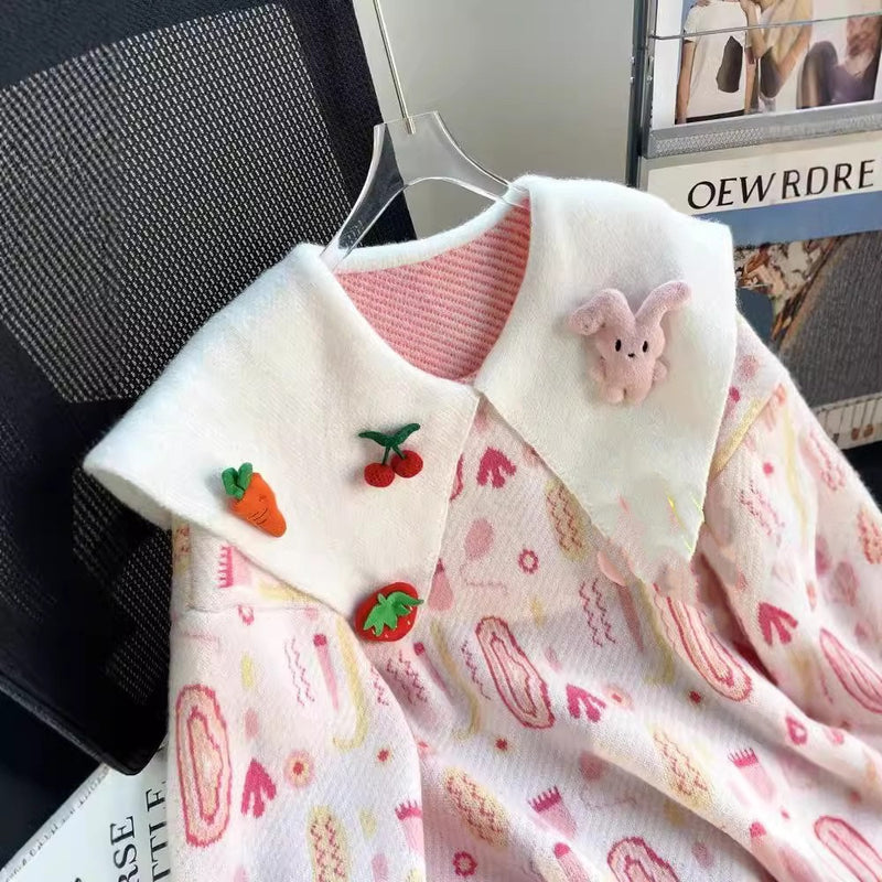 Suéter dulce con cuello de muñeca y diseño tridimensional para mujer