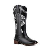 Embroidered Square Toe Mid-heel Boots For Women - WOMONA.COM