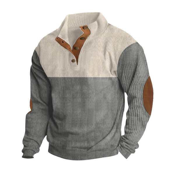 Casual Button Stand-collar Long Sleeve Pullover Sweatshirt For Men - WOMONA.COM