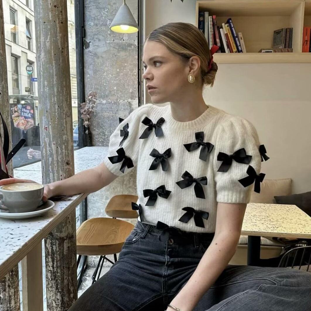 Women's Street Fashion Bowknot Short Sleeve - WOMONA.COM