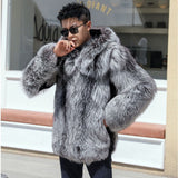 Men's mink fur fur one-piece coat hooded fox - WOMONA.COM