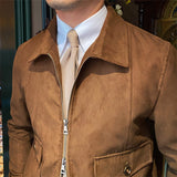 Suede Coffee Bomber Jacket For Man - WOMONA.COM