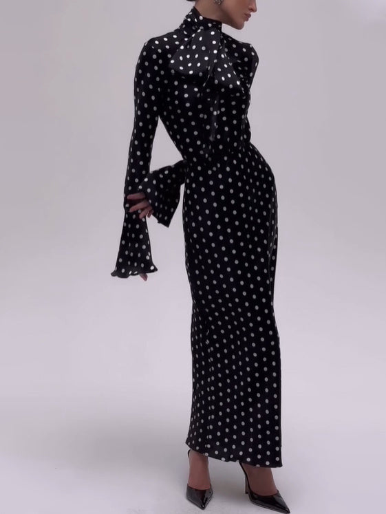 Black Polka-Dot Strappy Bell-Sleeve Dress – product image 3