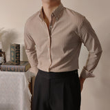 Slim Fitting Coffee Striped Shirt For Men - WOMONA.COM