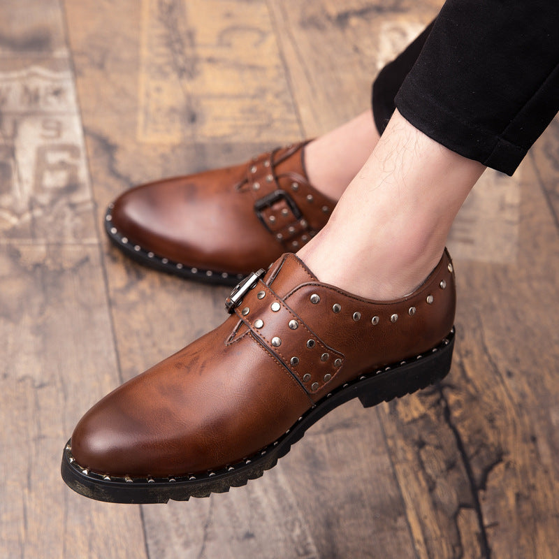 Spring Rivet Fashion Retro Dress Men's Leather Shoes British Style - WOMONA.COM