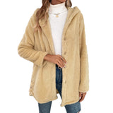 Button Plush Irregular Solid Color Hooded Jacket - WOMONA.COM