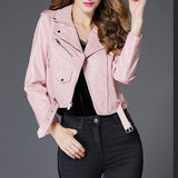 Women's Short Slim PU Leather Jacket - WOMONA.COM