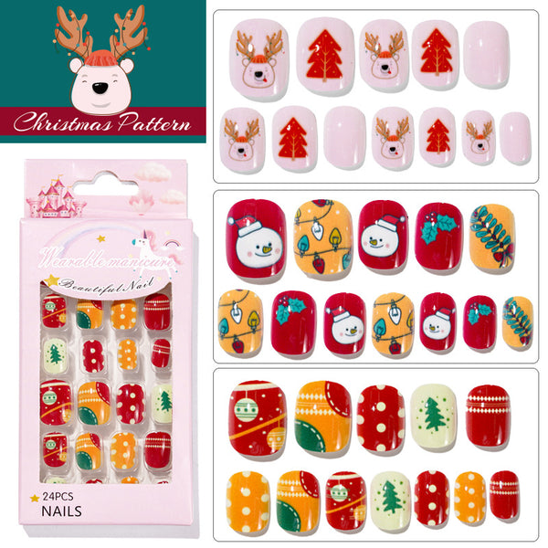 Christmas Cute Children Nails 24 Pieces Wearable - WOMONA.COM