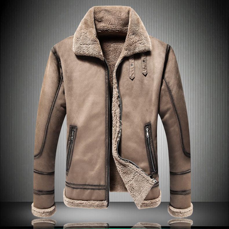 Men's Casual Polo Collar Fur Thickened Fleece-lined Warm Jacket - WOMONA.COM