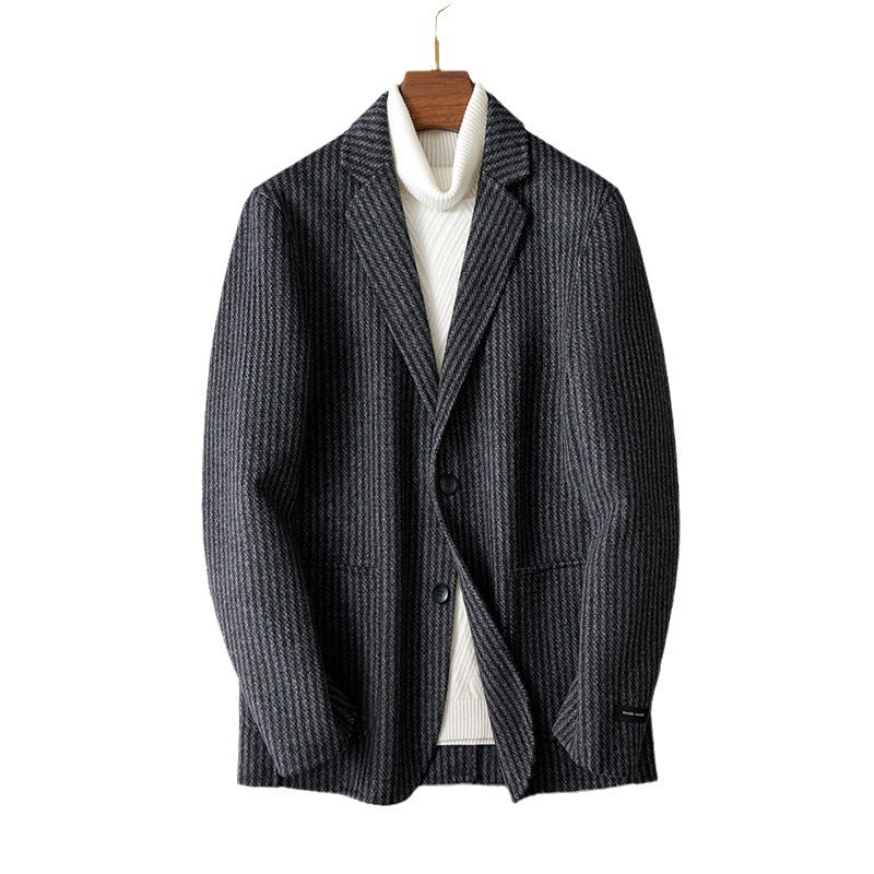 Men's Double-sided Wool Jacket Striped Suit Jacket - WOMONA.COM