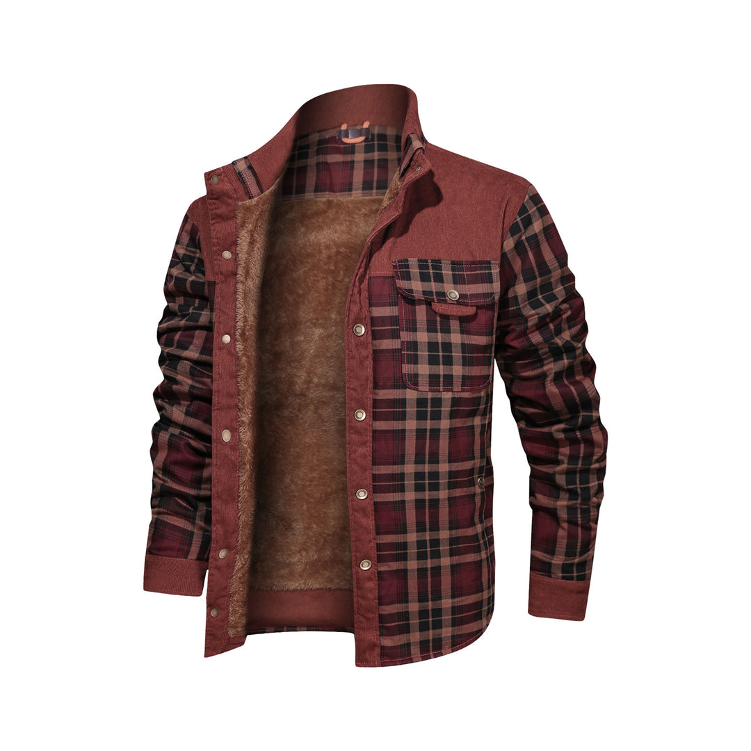 Men's single-breasted striped overcoat in brown pinstripe