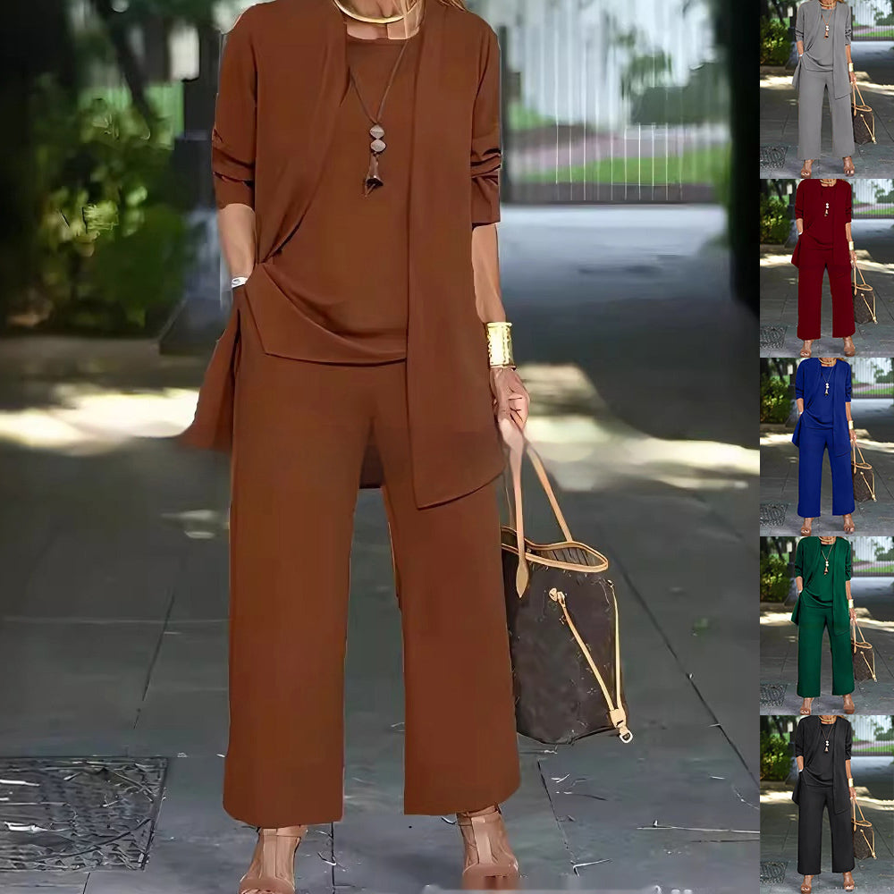 Women's three-piece cardigan and wide-leg pants set – product image 1