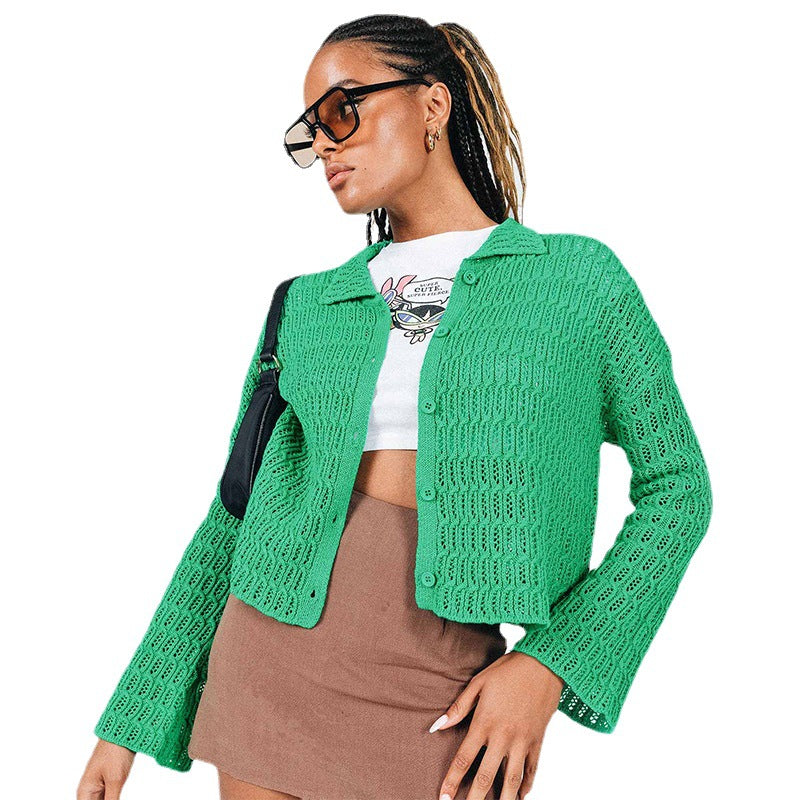 Women's Solid-Color Button-Down Lapel Cardigan - product image 4