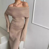 Lapel Off-the-shoulder European And American Knitted Dress