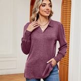 Button Loose-fitting Sanding T-shirt Top For Women - WOMONA.COM