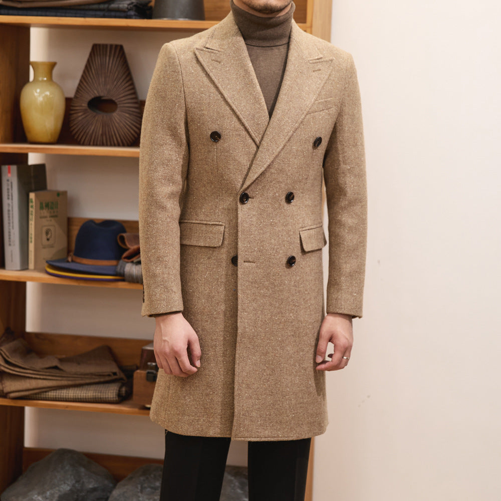 Men's brown wool-blend double-breasted coat