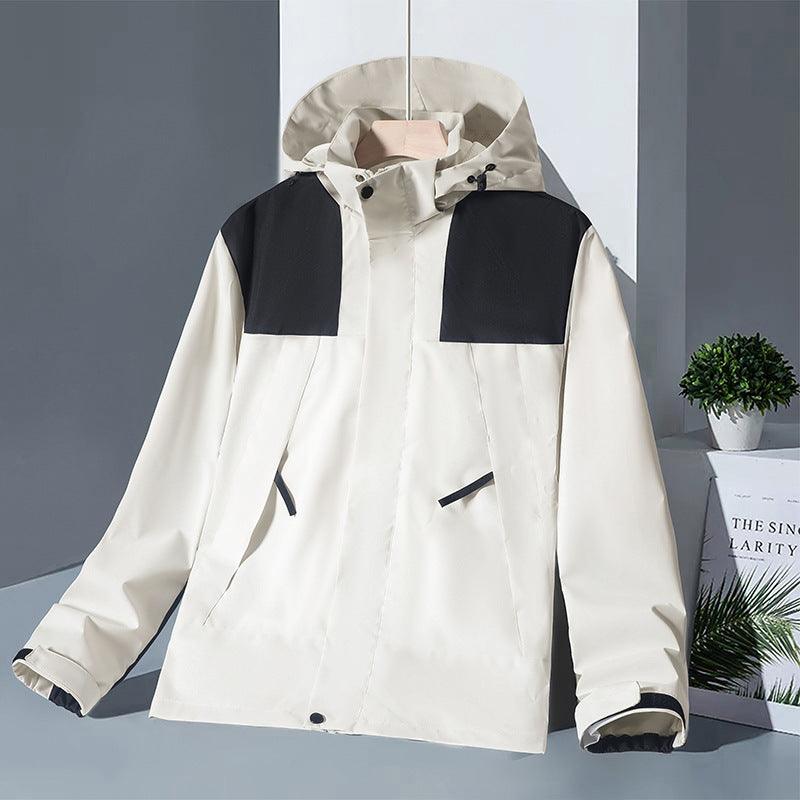 Women’s three-in-one hooded jacket in white with black side panels and full zip