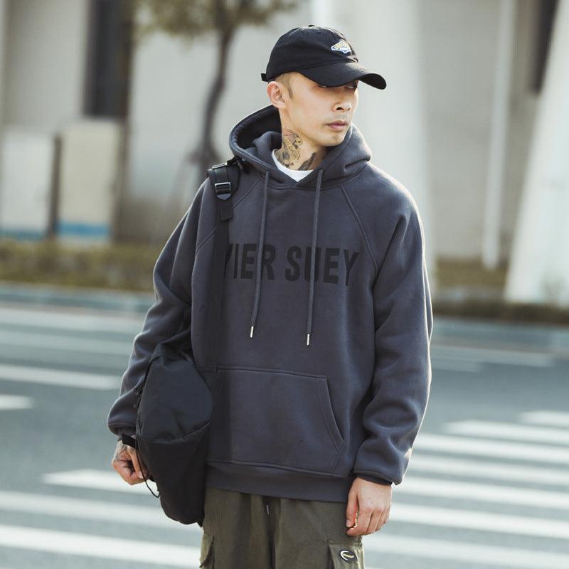 Vintage Fleece-lined Hoodie Thick Coat American Fashion Brand Top - WOMONA.COM