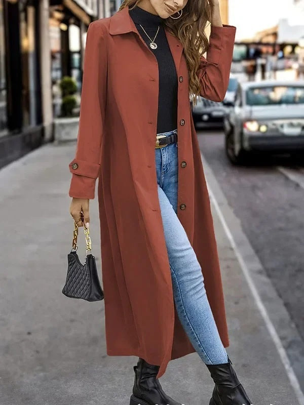 Fashion Casual Gentle Button Long Trench Coat For Women