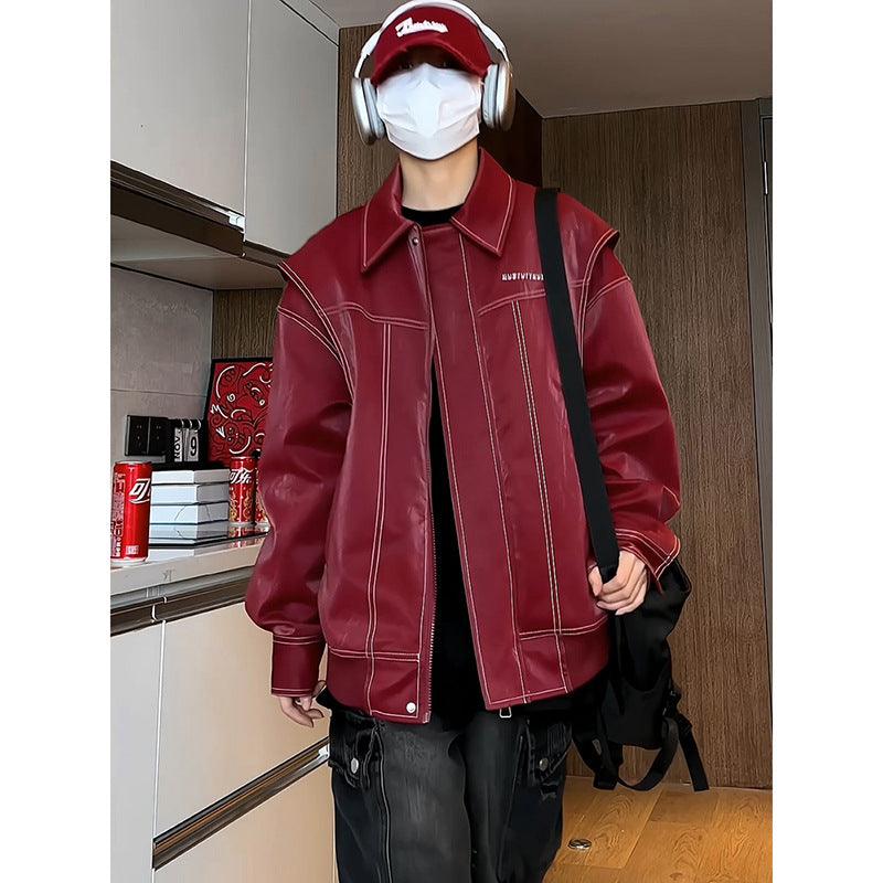 Spring Design Fake Two-piece Leather Coat - WOMONA.COM