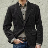 Corduroy Jacket Winter Solid Color Casual Blazer - WOMONA.COM