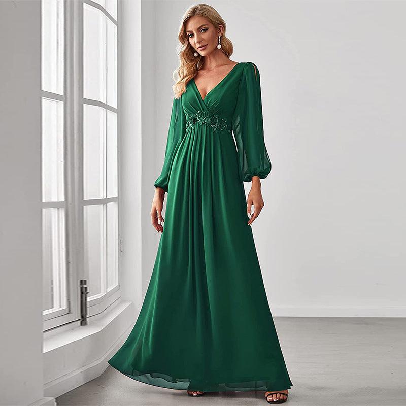Women's Solid V-Neck Evening Dress – 5 Colours