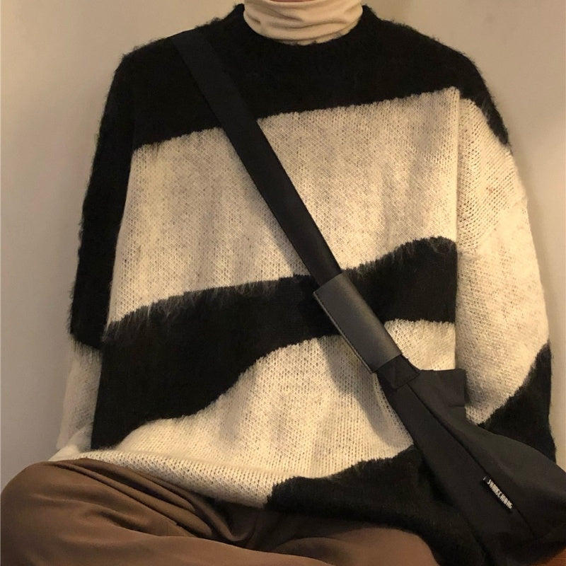 Autumn And Winter Loose American Retro Contrast Color Knitwear - WOMONA.COM